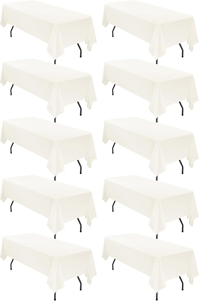 10 Pack 60 x 126 Inch Tablecloth, Ivory Tablecloth for 8 Feet Rectangle Tables, Stain and Wrinkle Resistant Washable Fabric Table Cloth for Wedding Party Dining Table Buffet Parties Camping