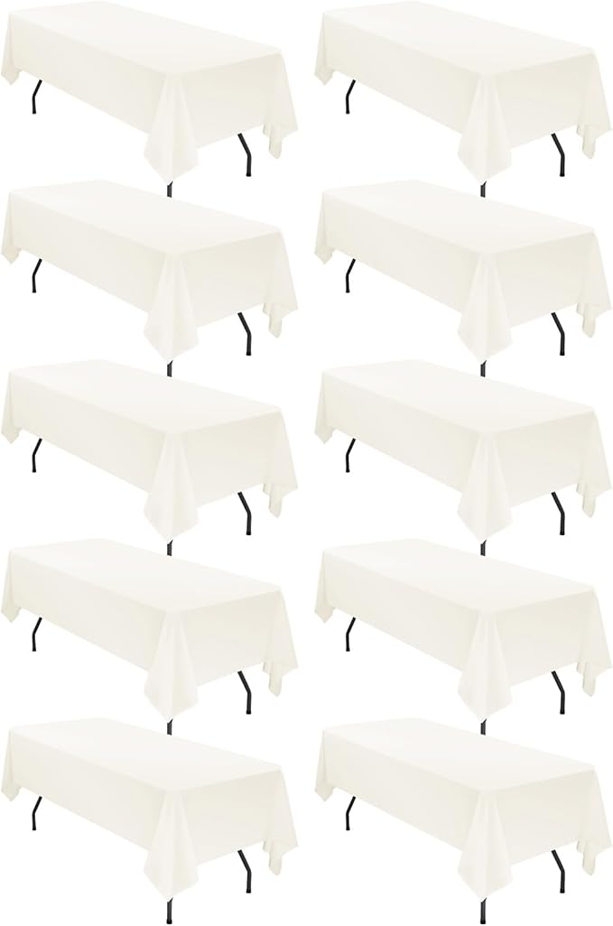 fani 10 Pack 60 x 102 Inch Tablecloth, Ivory Tablecloth for 6 Feet Rectangle Tables, Stain and Wrinkle Resistant Washable Fabric Table Cloth for Wedding Party Dining Table Buffet Parties Camping