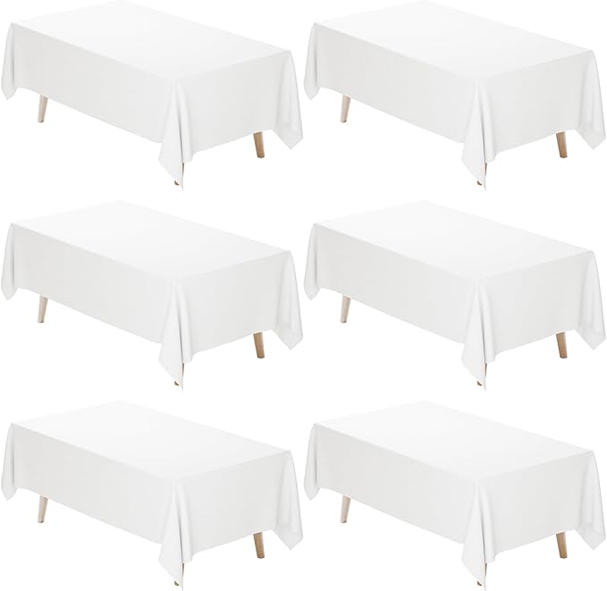 Fixwal 6 Pack White 60 x 102 Inch Rectangle Tablecloths, Reusable Heavy Duty Washable Polyester Table Covers for 6 Ft Tables, Wedding, Party, Outdoor, Picnic, Camping