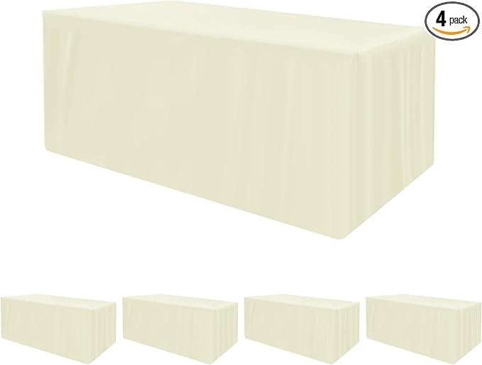 HolidayIdeas 4 Pack Fitted Table Clothes - 48 x 24 Inch - Butter Cream Rectangle Tablecloths for 4 Foot Tables, Polyester Fabric Folding Table Covers for Parties, Holiday Dinner, Wedding, Trade Show