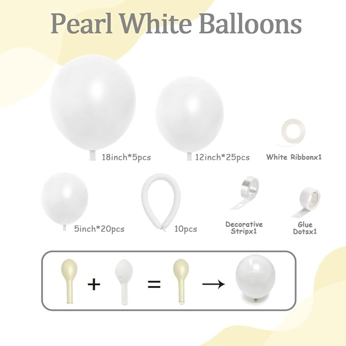 Pearl White Balloon Double Stuffed White Balloons Garland Pearl Cream Beige Arch Kit Ivory Long Balloons Different Size for Birthday Wedding Baby Shower Anniversary Decoration