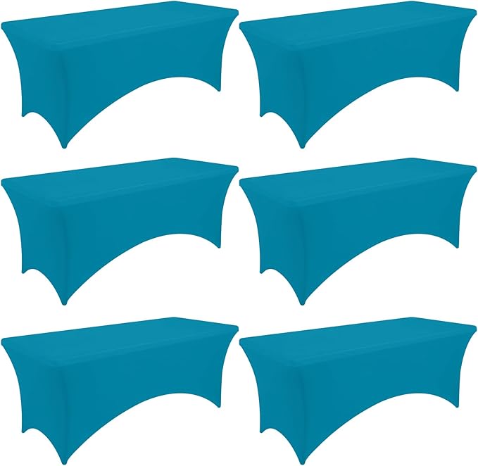 Moosfor Spandex Elastic Fitted 6FT Rectangle Tablecloth 6 Pack, Stretch Washable Reusable Table Cover for Outdoor Picnic, Dining, Wedding, Banquet & Party Events (Turquoise, 72Lx30Wx30H Inch)