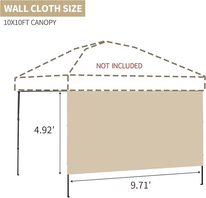 Instant Canopy Tent SideWalls Waterproof Sunwalls for 10x10 Pop Up CanopyTent, 300D Polyester Canopy Walls 3Pack Sidewalls Waterproof and UV Protection (Khaki, 10x10ft 3PCS)