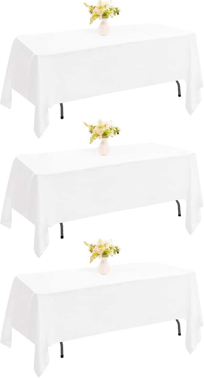 3 Pack Rectangle White Table Cloth Bulk Washable Polyester Table Cover for Wedding Dining Table Buffet Parties Banquet Decoration（60x102Inch, White）