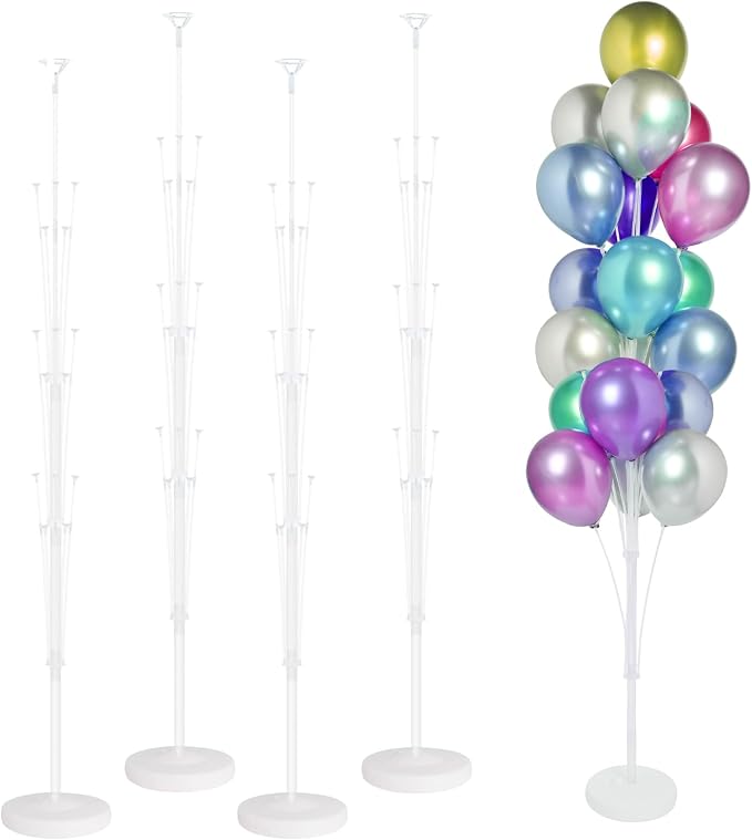 Balloon Stand Kit for Floor - 4 set of Balloon Stands with Base, Balloon Sticks, Decorations for Party Birthday Wedding Baby Shower Gender Reveal Graduation