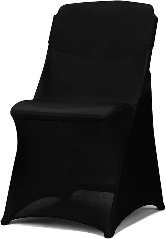 10 Pack Black Folding Chair Covers for Party, Spandex Chair Covers for Wedding, Stretch Seat Cover 10 Pieces, Universal Fitted Polyester Slipcovers for Dining Chairs, Parties & Banquet (10 PCS)