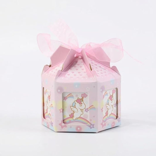 YMULAS 50 PCS Baby Shower Party Favor Boxes, Hexagon Kraft Paper Package Box Unique Carousel Shaped Candy Treat Gift Boxes for Kids Birthday Baby Shower Guests (Pink)