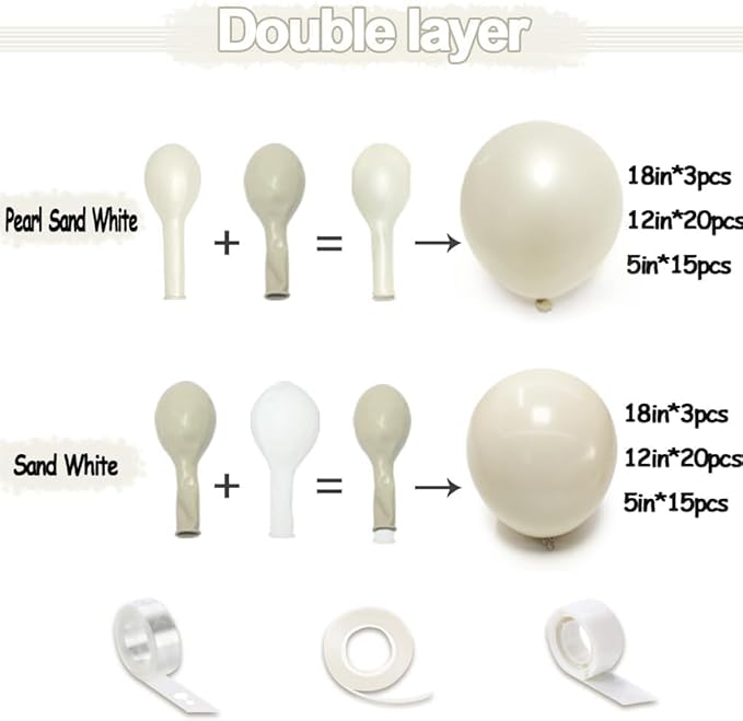 Pearl White Balloon Arch Double Stuffed Pearl White Sand Balloon Garland Kit Ivory Cream Beige Balloons Different Sizes for Birthday Baby Shower Bridal Shower Wedding Baptism Party Decor