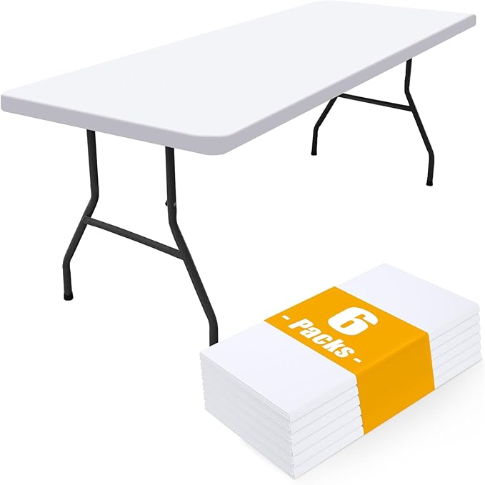 Smiry 6 Pack Rectangle Picnic Table Cloth, Waterproof Elastic Fitted Tablecloths, Washable Polyester Rectangular Patio Table Cover for Camping, Indoor and Outdoor (White, 36"x60")