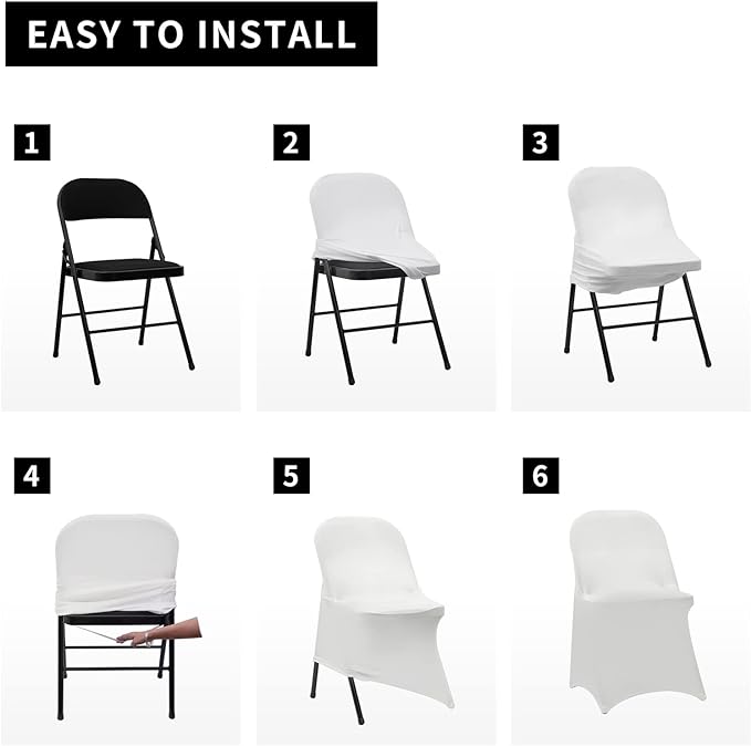 HAINARverS Folding Chair Covers, 100PCS Upgrade Universal Fitted Stretch Spandex Chair Cover Protector for Wedding,Party,Banquet, Celebration (White, 100 PCS)