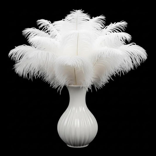 Lamar 20Pcs 8-10'' White Ostrich Feathers for Wedding Centerpieces, Crafts, Carnival, Gifts, Party Decor, Floral Arrangement, Bohemian Home Decor (White)