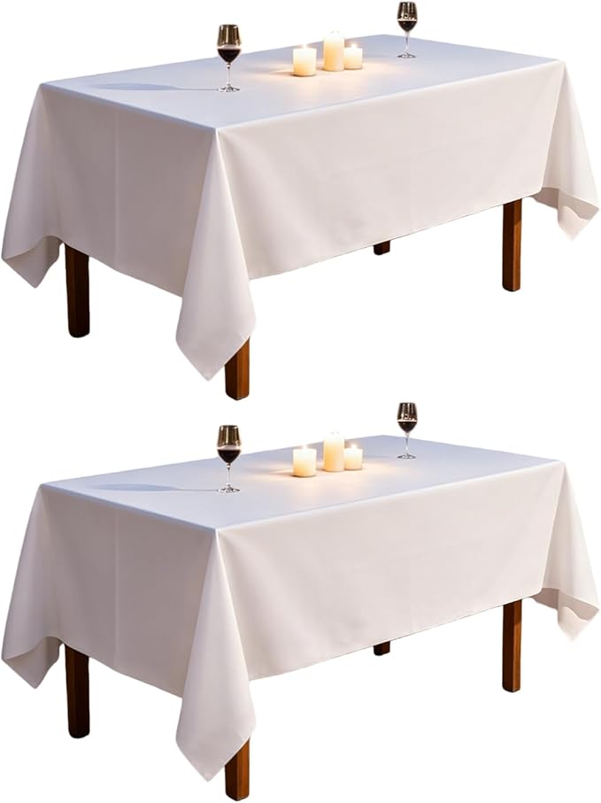 WIGENIUS 2 Pack White Table Cloth Rectangle Tablecloths 60X126 Inch,Polyester Table Cloth for 8 Foot Rectangle Tables,Wrinkle Resistant Washable Fabric Table Covers for Party,Wedding Banquet