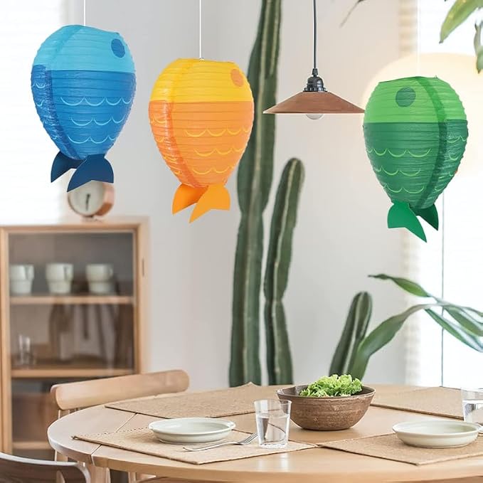 PRETYZOOM Fish-Shaped Paper Lanterns DIY Hanging Festival Party Decor 12.20X9.05X4.33 Inch Reusable Ocean Theme Paper Lanterns for Home Office Birthday Celebration