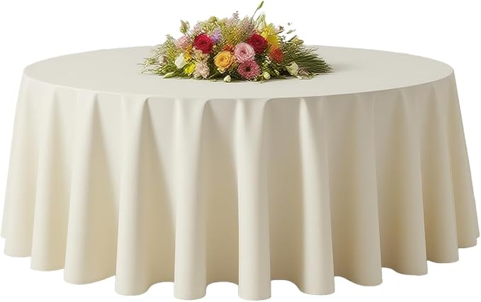 BESTVIP 60" Ivory Ivory Round Decorative Tablecloths | Fits 20"-48" Tables | Polyester Fabric Washable Table Cloth Cover for Wedding, Reception, Banquet, Birthday Party, Buffet, Restaurant
