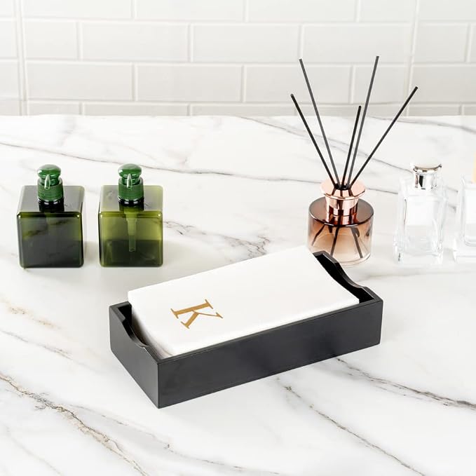 Luxenap 15.8 X 7.9 Inch Linen-Feel Guest Towels, 50 Lettered Hand Towels - Gold Letter 'K', Sans Serif Font, White Paper Dinner Napkins, airlaid, For Restrooms And Tables