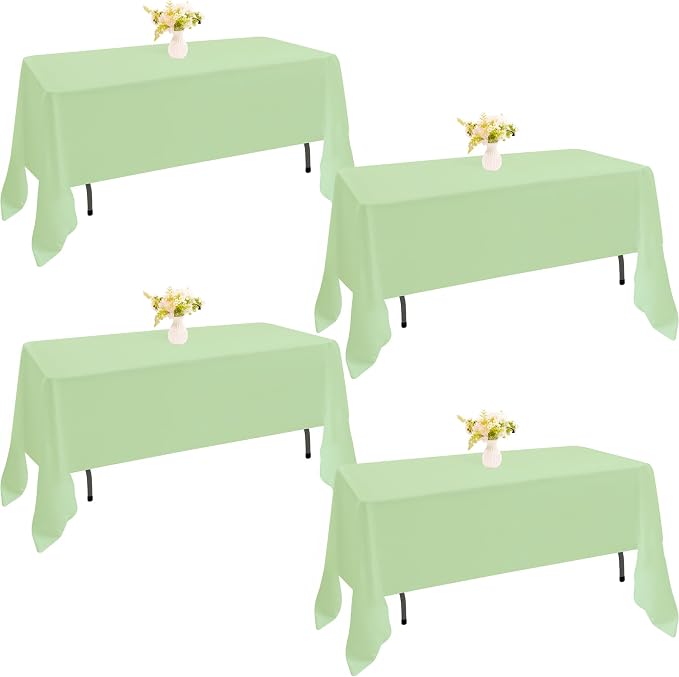 4 Pack Rectangle Tablecloth 60x126 Inch Sage Green Table Cloth for 8 Foot Rectangle Tables Washable Polyester Table Cover for Wedding Dining Tables Parties Banquet（60x126 Sage Green）