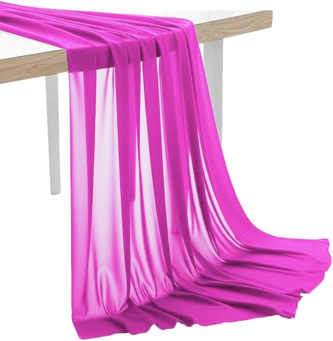MDS Pack of 5 Yard Chiffon Fabric, Sheer Soft Draping Fabric Bolt for Wedding Party Backdrop Arch Decoration, Apparel Bridal Dress Sewing DIY Crafts Solid Gauze Fabrics 44” Wide - Hot Pink