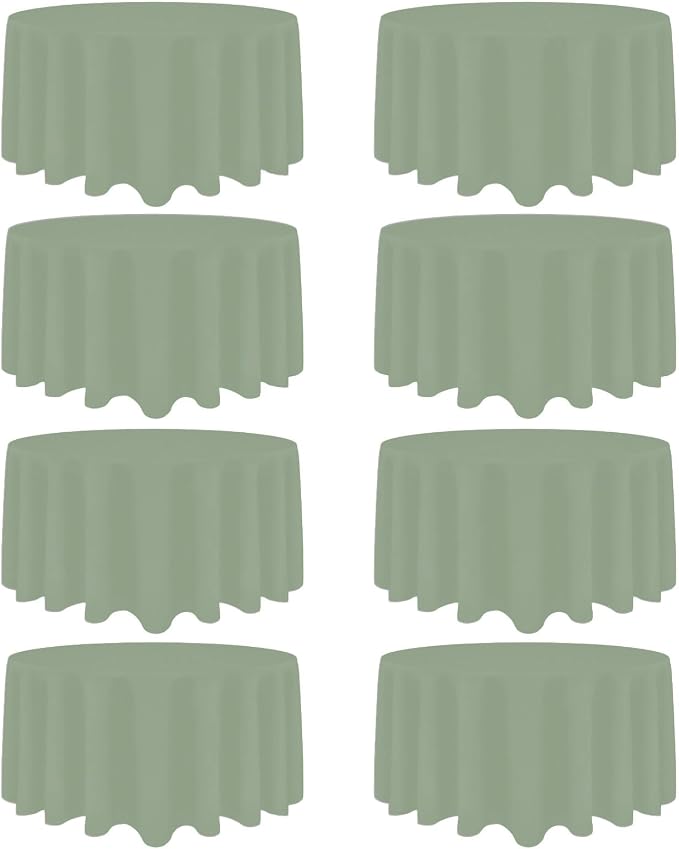 8 Pack Sage Green Round Tablecloth 120 Inch Wrinkle Resistant Green Table Cloth Reusable and Washable Polyester Fabric for Buffet Wedding Party and Banquet
