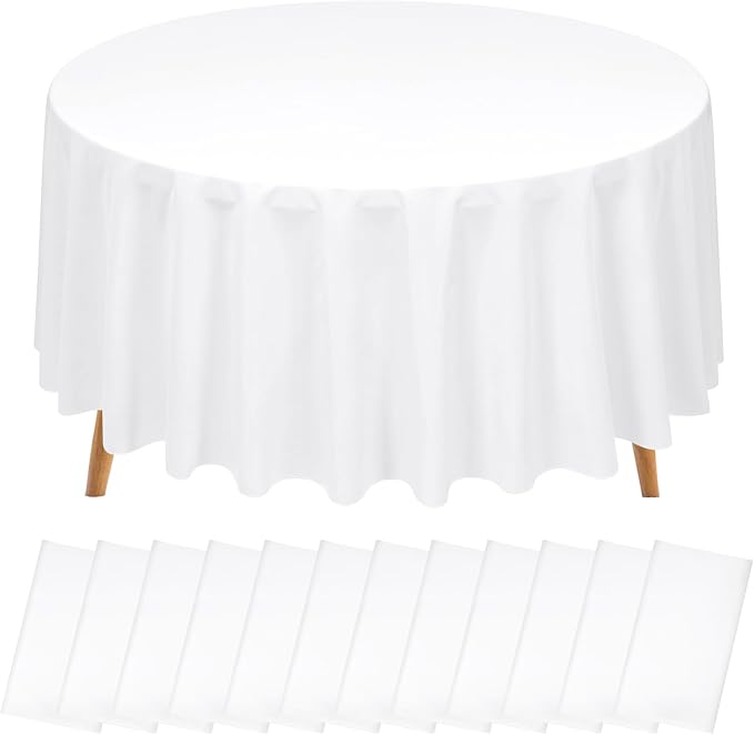 12 Pack White Tablecloth 90 Inch Round Table Cover | Wrinkle Resistant, Machine Washable Reusable, Wedding, Banquet, Restaurant, Party, Baby Shower,Indoor Outdoor Events