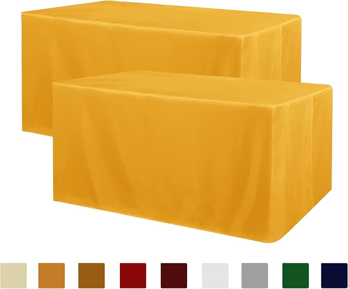Obstal 2 Pack Table Clothes for 6 Foot Rectangle Tables - Water Resistant Washable Fabric Polyester Rectangle Table Cover Protector for Wedding, Banquet and Trade Shows, 72L x 30W x 30H Inches, Yellow