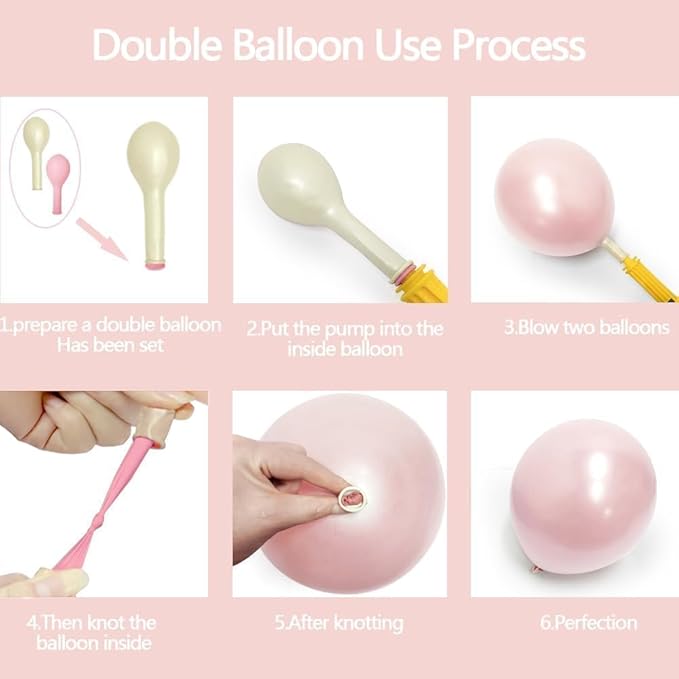 Pearl Pink Balloon Arch Double Stuffed Pastel Light Baby Pink Balloon Garland Different Sizes With Clear Balloons for Birthday Wedding Valentines Day Bridal Baby Shower Engagement Party Decor