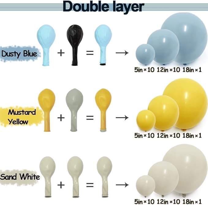 Blue Yellow Balloon Garland Double Stuffed Sand White Balloons Dusty Blue Yellow Cream Balloon Arch Kit for Baby Shower Birthday Gender Reveal Bee Honey Party Decorations
