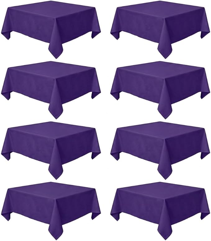 8 Pack Purple Square Tablecloth 54x54 Washable Polyester Table Cloth for Square or Round Tables, Wrinkle Resistant Fabric Decorative Covers for Dining Party Banquet Buffet and Wedding