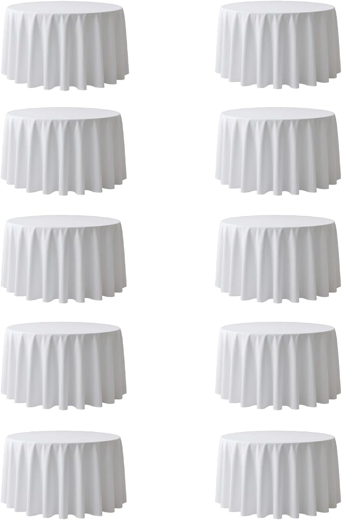 Surmente 120 inch Round Tablecloths -10 Pack White Round Table Cloths, Polyester Fabric Table Covers for Weddings, Banquets, or Restaurants