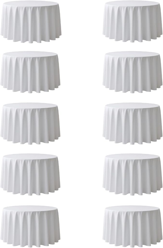 Surmente 132 inch Round Tablecloths -10 Pack White Round Table Cloths, Polyester Fabric Table Covers for Weddings, Banquets, or Restaurants