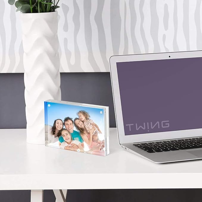 TWING 3.5x5 Inch Acrylic Picture Frames,20MM Thicknes Double Sided Magnetic Clear Photo Frame, HD Frameless Magnetic Photo Frame Display for Desktop Gift Ideal, Cleaning Cloth Included