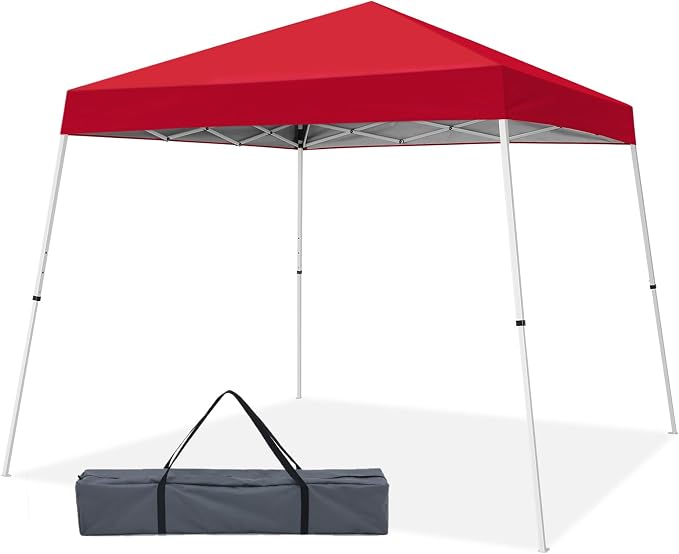 10x10 Pop Up Canopy Tent with Carry Bag, Slant Leg Instant Shade Shelter for Outdoor Events, Camping, Sports, Parties, Red