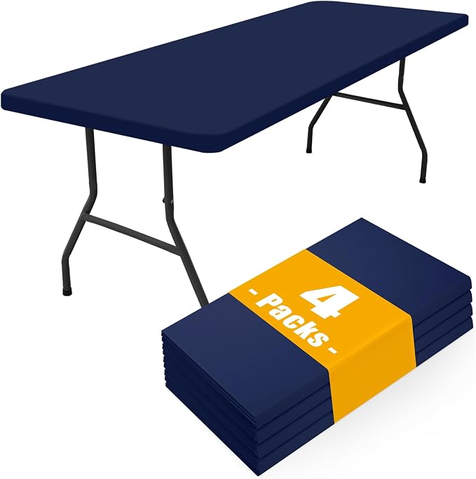 Smiry 4 Pack Rectangle Picnic Table Cloth, Waterproof Elastic Fitted Tablecloths, Washable Polyester Rectangular Patio Table Cover for Camping, Indoor and Outdoor (Navy, 30"x60")