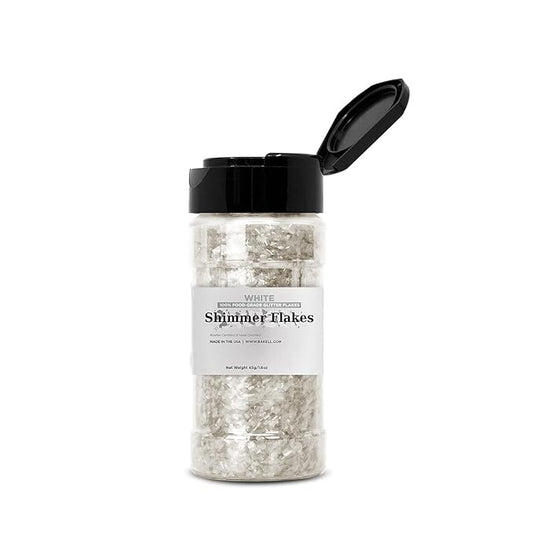 Bakell's White Shimmer Flakes - (45 gram 1x Jar) | Elegant Edible Glitter Flakes for Your Refined Culinary Masterpieces!