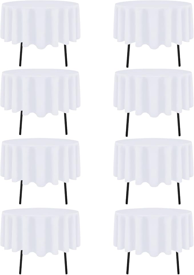 8 Packs Round Tablecloth 70 Inch White Table Cloth for Circle Tables, Washable Polyester Fabric Tablecloths, Wrinkle Resistant Table Cloth Round Cover for Wedding Party Banquet Dining