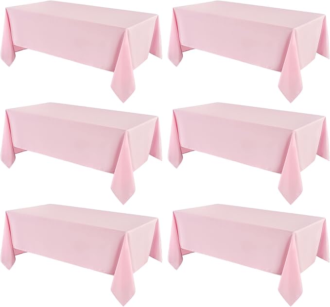 VidaFete Tablecloth 6 Pack 90 * 156inch Rectangle Table Cloth Polyester, Stain Wrinkle Resistant Polyester Dining Table Cover for Kitchen Dinning Party Wedding Rectangular Buffet Decoration(Pink)