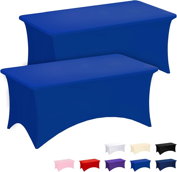 Fixwal Royal Blue Stretch Table Cloth Rectangle 2 Pack 4Ft, Spandex Fitted Table Covers Washable for Party, Trade Show, Banquet, Wedding, Buffet