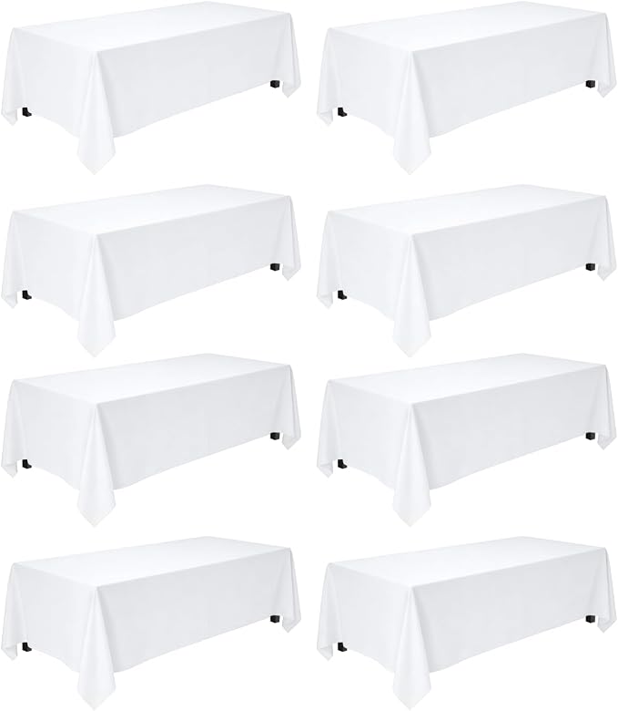 8 Pack White Table Cloth 90x156 Inch Rectangle Tablecloths for 8 Foot Rectangle Tables, Wrinkle Resistant Washable Polyester Fabric Rectangular Table Cover for Dining Banquet Wedding Party