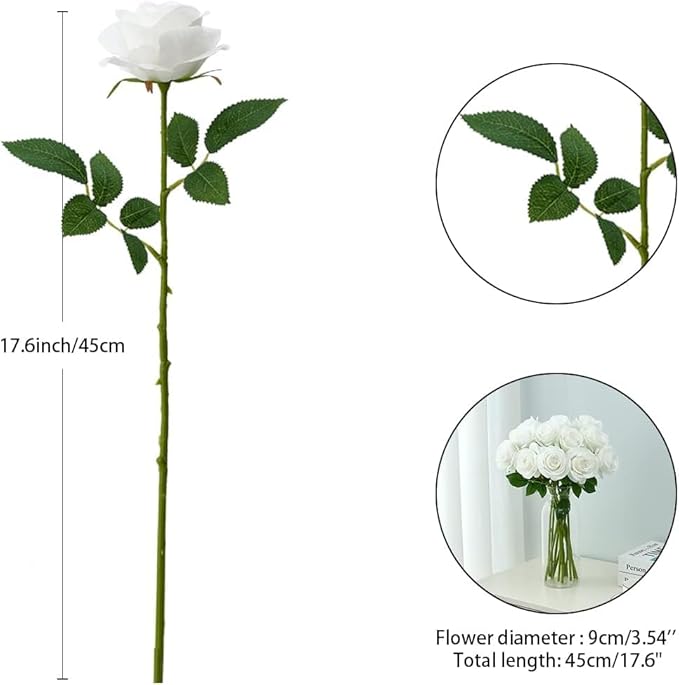 60 Pcs Ivory Fake Roses Artificial Flowers Bulk Realistic Silk Faux Rose with Stems for Wedding Decoration Anniversary Bridal Bouquet DIY Floral Arrangement Romantic Home Decor Gifts