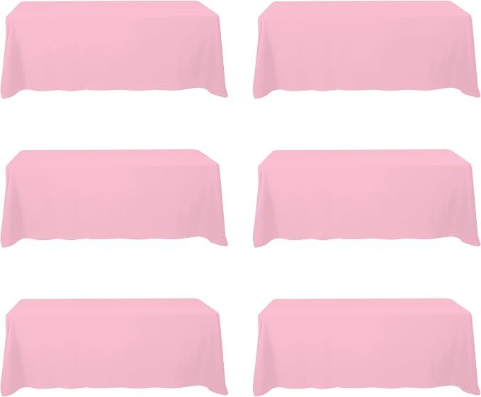 BRILLMAX 6 Pack Pink Tablecloths 90 x 156 Inch for 8ft Rectangle Tables - 150 GSM Polyester Fabric, Floor Length Drop, Water, Stain & Wrinkle Resistant Cloth Cover for Wedding Reception Banquet