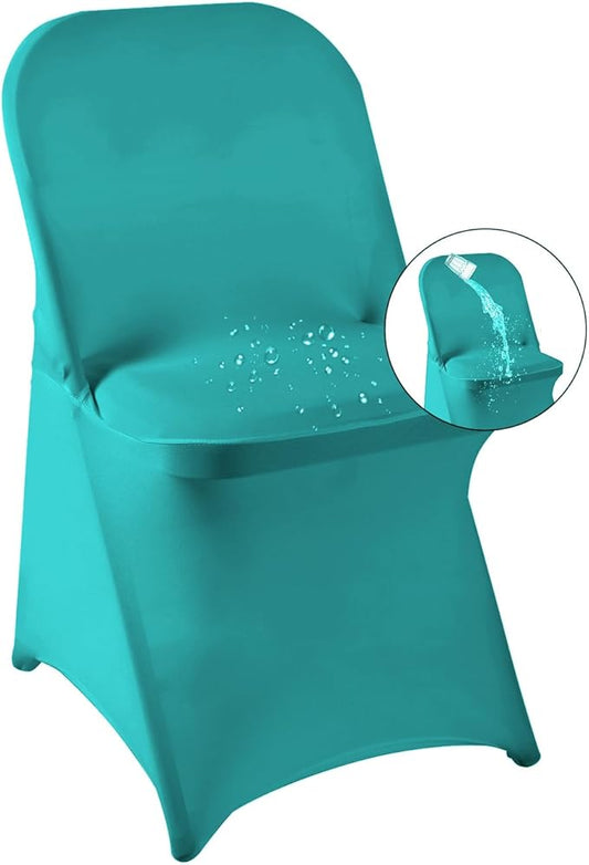 magalo 12 Pack Turquoise Spandex Folding Waterproof Chair Cover, Stretch Chair Cover Protector for Wedding, Party, Dining Banquet and Other Special Events