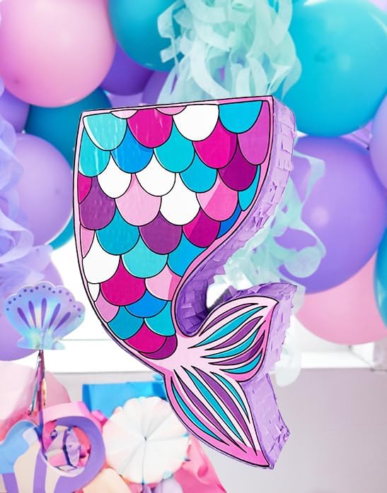 Jergrim Mermaid Piñata Tail For Birthday Girl Decorations, Small 4 Piece Set, Great For Sea Mermaid Party Mermaid Birthday Decorations, Ocean Sirenita Theme Party Supplies Fits Piñata Candy/Favors