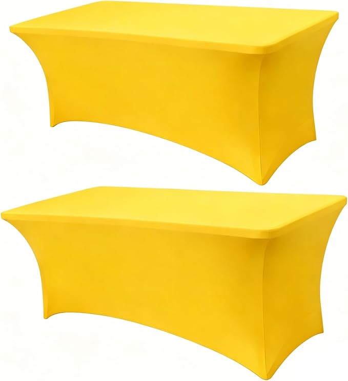 6FT Yellow Table Cloth - 2 Pack Fitted Stretch Rectangle Spandex Tablecloth, Washable Table Cover for Party, Picnic, Wedding, Banquet, Birthday and Festival(30" x 72")