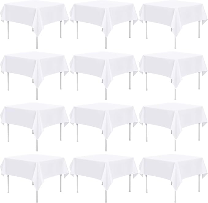 12 Pack White Square Tablecloths 52 x 52 Inch, White Polyester Table Cover for Square Table, Stain and Wrinkle Resistant Washable Fabric Table Cloth, Polyester Tablecloth for Restaurant Banquet Party