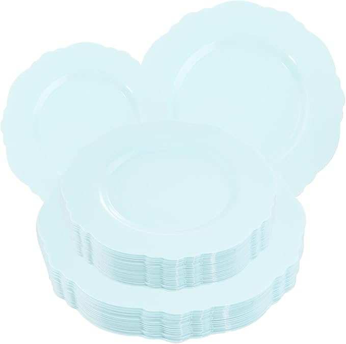 WDF 60pcs Mint Green Plastic Plates - Baroque Dinner Plates Including 30 Green Plates Disposable10.25inch, 30 Dessert Plates 7.5inch for Upscale Wedding/Party/Picnic/Spring