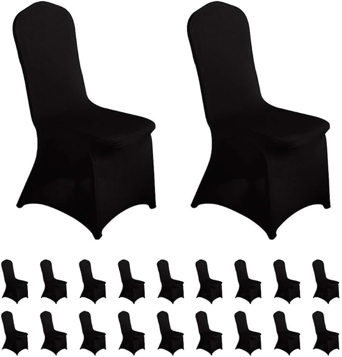 LZY 20pcs Spandex Chair Cover Stretch Slipcovers for Wedding Party, Dining Banquet Chair Decoration Covers (Black, 20)