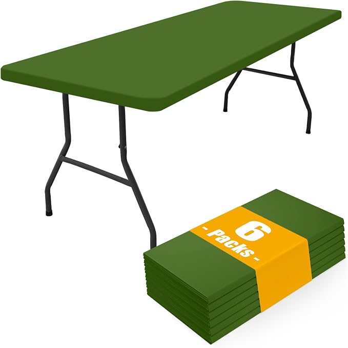Smiry 6 Pack Rectangle Picnic Table Cloth, Waterproof Elastic Fitted Tablecloths, Washable Polyester Rectangular Patio Table Cover for Camping, Indoor and Outdoor (Olive Green, 30"x96")