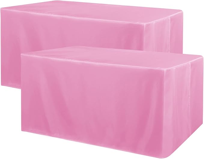 Obstal 2 Pack Table Clothes for 6 Foot Rectangle Tables - Water Resistant Washable Fabric Polyester Rectangle Table Cover Protector for Wedding, Banquet and Trade Shows, 72L x 30W x 30H Inches, Pink