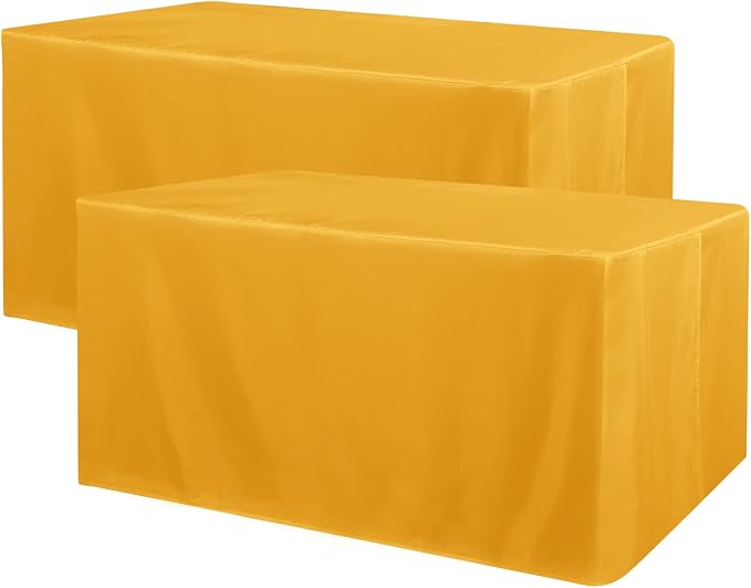 Obstal 2 Pack Table Clothes for 4 Foot Rectangle Tables - Water Resistant Washable Fabric Polyester Rectangle Table Cover Protector for Wedding, Banquet and Trade Shows, 48L x 24W x 30H Inches, Yellow