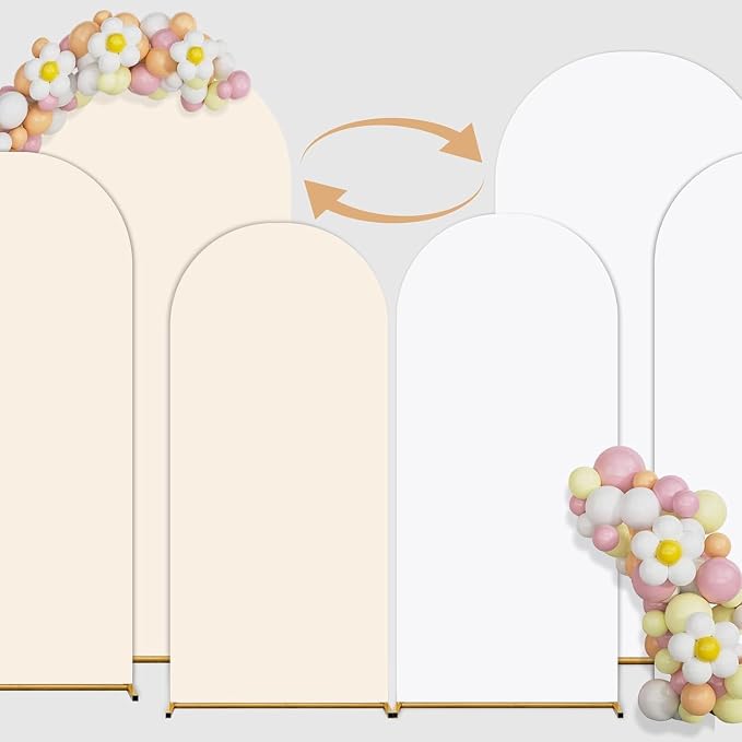 Arch Backdrop Cover Set of 3 Double Color 4ft/5ft/6ft Wedding Arch Cover Spandex Fitted Arch Covers,Round Top Arch Backdrop Cover for Baby Party Birthday Banquet Shower (White+Cream)