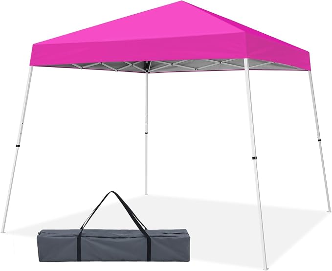 10x10 Pop Up Canopy Tent with Carry Bag, Slant Leg Instant Shade Shelter for Outdoor Events, Camping, Sports, Parties, Pink